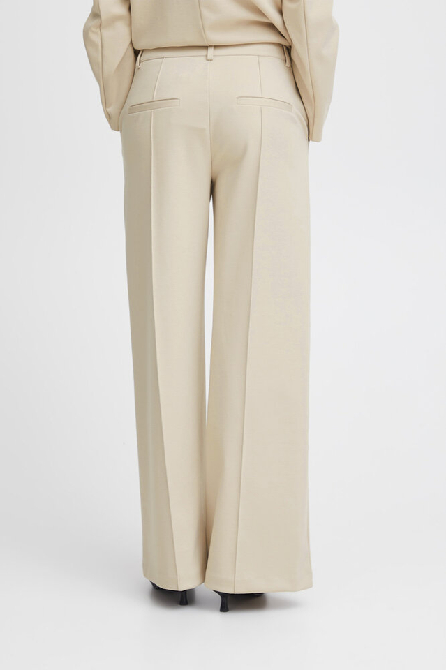 Beige broek met bandplooien Kate Sus Office Ichi