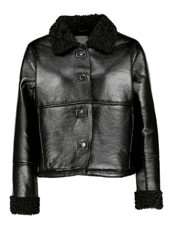 Zwarte leather look jas met teddy Ecora Ichi