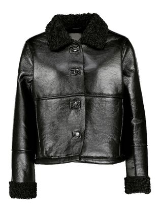 Ichi Zwarte leather look jas met teddy Ecora