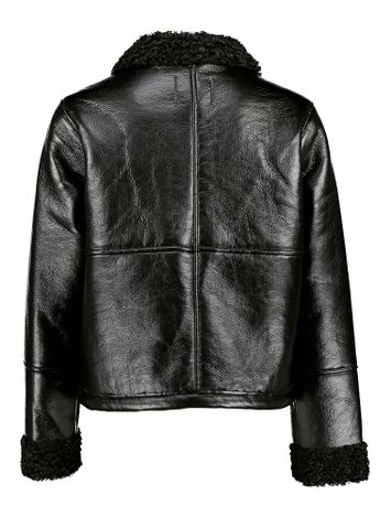 Zwarte leather look jas met teddy Ecora Ichi