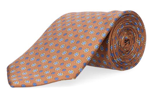 Bruinkleurige zijden das met multicolor bloemenprint Marchesi di Como