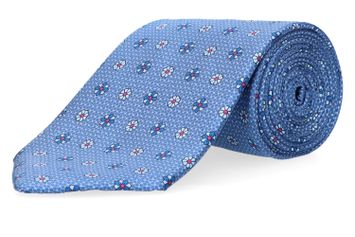 Lichtblauwe zijden das met multicolor bloemenprint Marchesi di Como