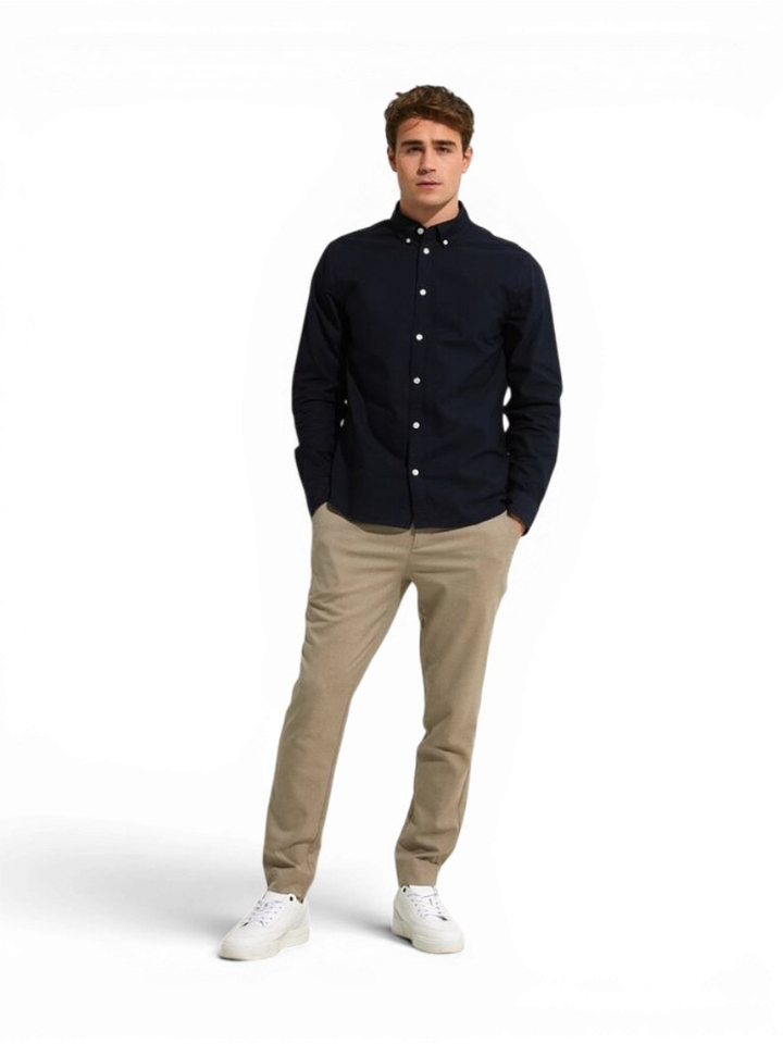 Beige slim fit broek JOSH Plain 