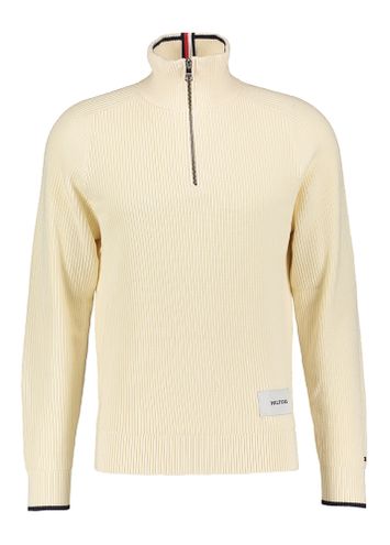 Cremekleurige sweater met opstaande kraag en korte rits Tommy Hilfiger