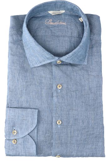 Blauw linnen hemd ( regular fit) en lange mouwen Stenströms 