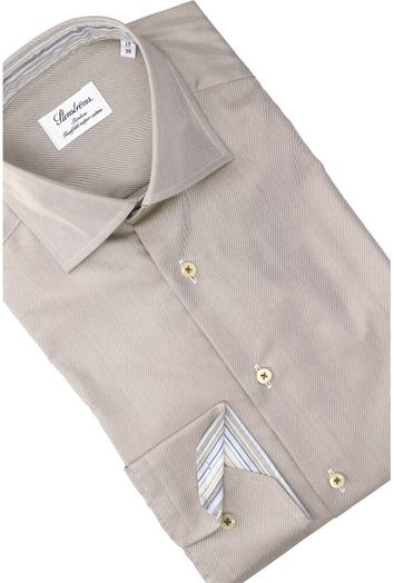 Taupe kleurig katoenen hemd (slim fit) met lange mouwen Stenstroms