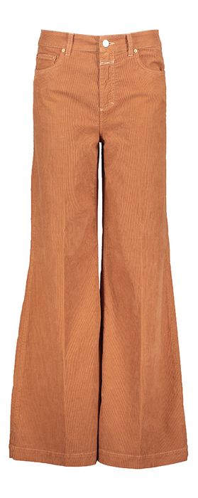 Bruine lange wijde broek in ribfluweel Closed