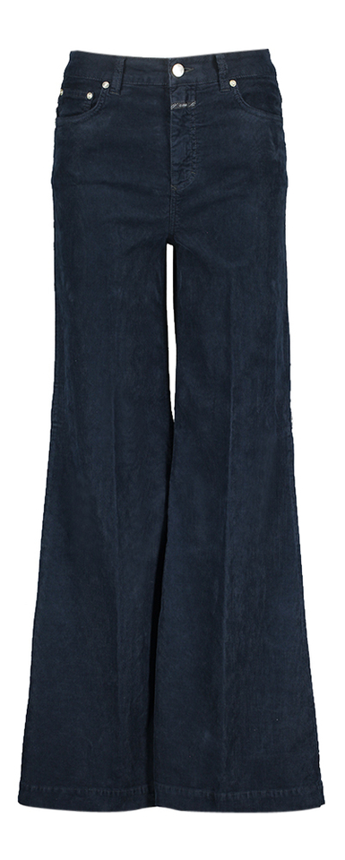 Donkerblauwe ribfluwelen flaired broek Closed