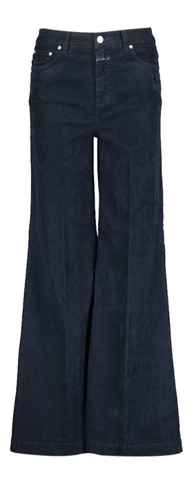 Donkerblauwe ribfluwelen flaired broek Closed