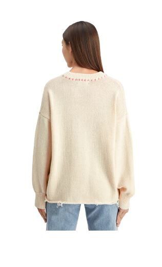 Ecru oversized trui met roze letter 5 Scotch & Soda