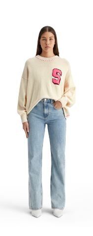 Ecru oversized trui met roze letter 5 Scotch & Soda