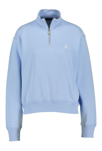 Lichtblauwe trui met korte rits en wit merklogo Ralph Lauren