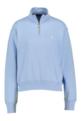 Ralph Lauren Lichtblauwe trui met korte rits en wit merklogo