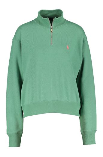 Groene trui met korte rits en roze merklogo Ralph Lauren