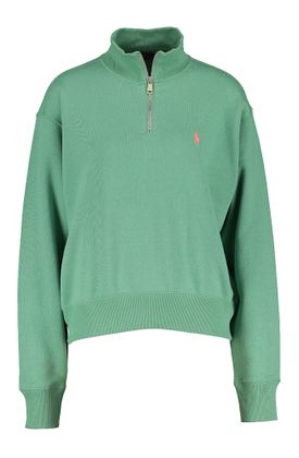 Ralph Lauren Groene trui met korte rits en roze merklogo