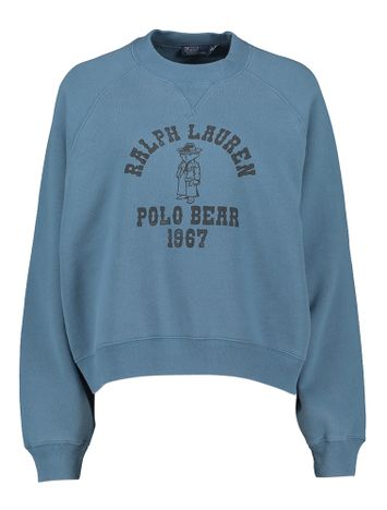 Petrol blauwe oversized trui met print vooraan Ralph Lauren