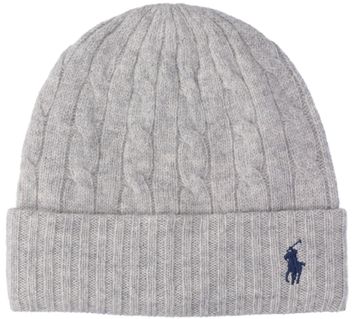 Lichtgrijze wollen muts in kabelmotief Ralph Lauren