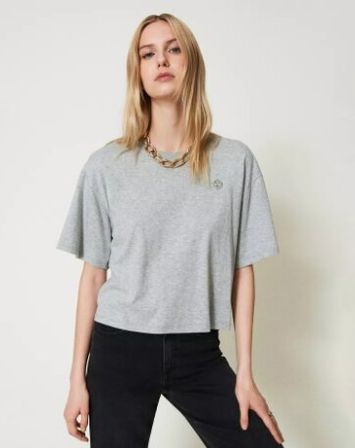 Grijze t-shirt met detail op de borst Twinset