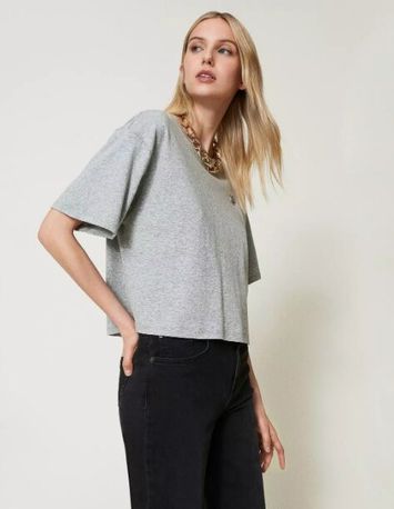Grijze t-shirt met detail op de borst Twinset