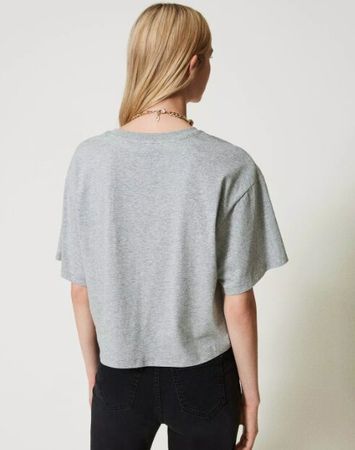 Grijze t-shirt met detail op de borst Twinset