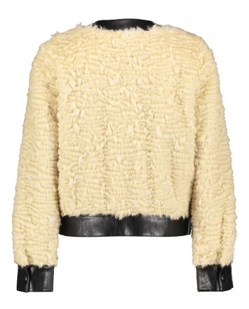 Beige faux fur boxy jas afgewerkt met zwarte accenten Twinset