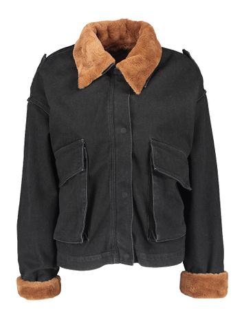 Zwarte jeansjas met bruine faux fur Telesa Kocca
