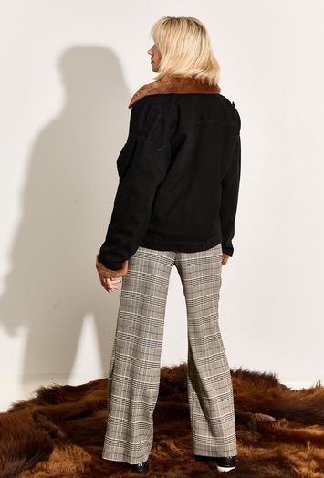 Zwarte jeansjas met bruine faux fur Telesa Kocca