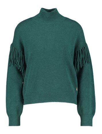 Groene trui met franjes aan de mouw Dafni Kocca