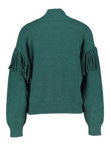 Groene trui met franjes aan de mouw Dafni Kocca