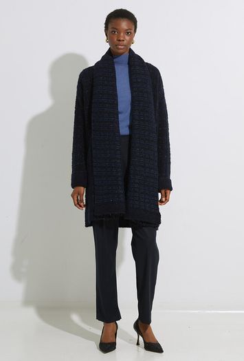 Donkerblauwe geklede broek met bandplooien Beatis Kocca