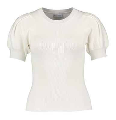 Ecru ribgebreide pull met korte pofmouwen Anfora Marella