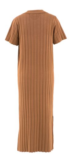 Cognac kleurige lange jurk met lijnpatroon Saint Tropez