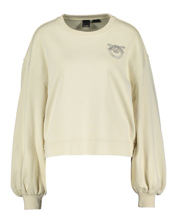 Ivoorkleurige sweater met ballonmouwen en strass logo Ceresole Pinko 