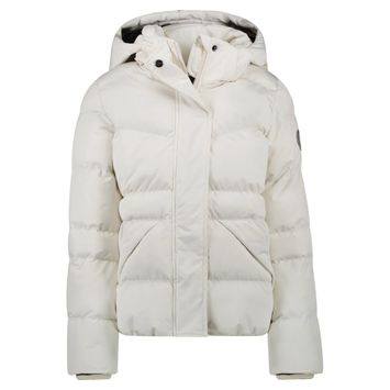 Ecru kleurige winterjas met fluffy binenkant met kap Alena Cars