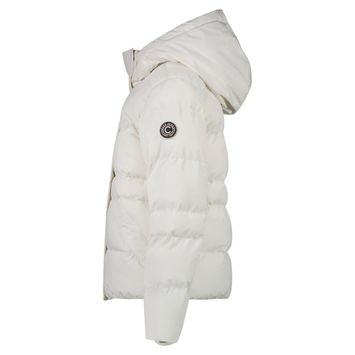 Ecru kleurige winterjas met fluffy binenkant met kap Alena Cars