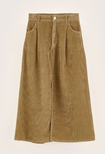 Beige ribfluwelen rok met split vooraan dames  Bellerose
