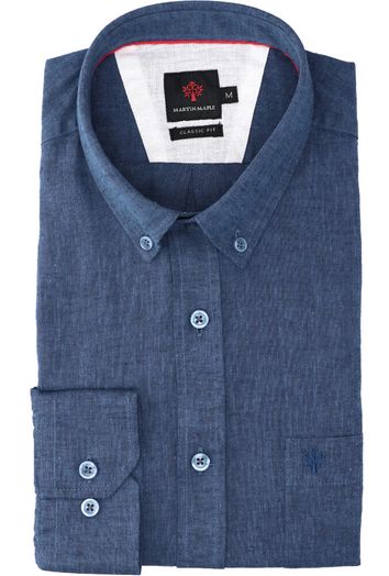 Jeansblauw linnen hemd ( comfort fit) met lange mouwen Martin Maple