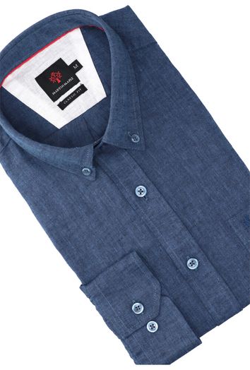 Jeansblauw linnen hemd ( comfort fit) met lange mouwen Martin Maple