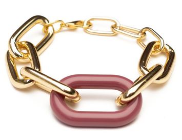 Gouden schakel armband met roze Flo