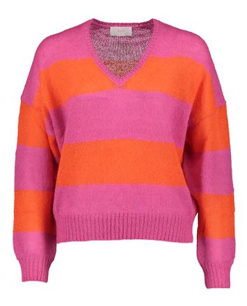 Gestreepte pull in roze en oranje met V-hals Pariska Her