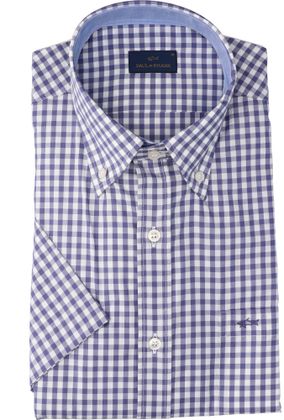 Paul & Shark Geruit katoenen hemd ( regular fit) met korte mouwen