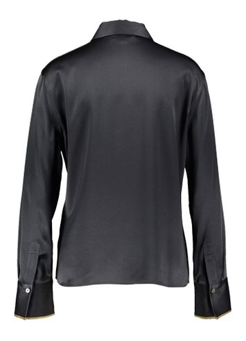 Donkergrijze zijden hemdblouse met beige details Tipped Slim Vince