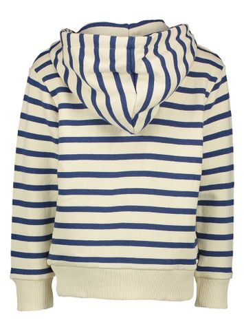 Ecru blauw gestreepte gilet met rits en kap AO