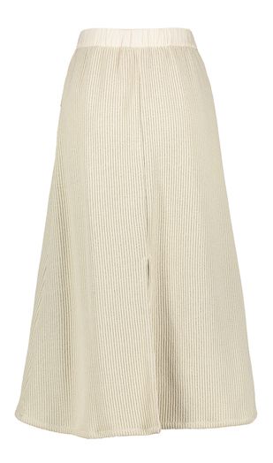 Beige midi rok met opgestikte zakken en split langsachter Vila