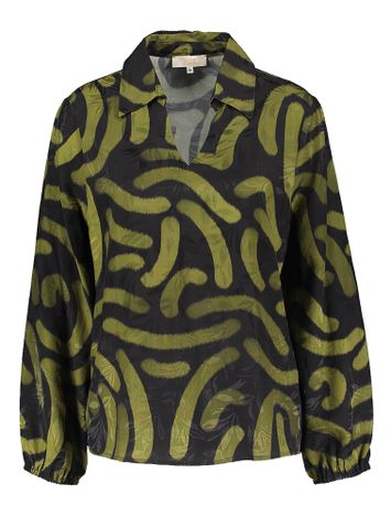 Blouse met V-hals in zwart en groene print Signe Nature