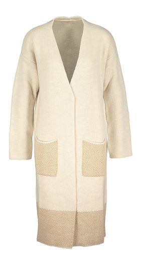 Beige lange gilet met bruine details Signe Nature
