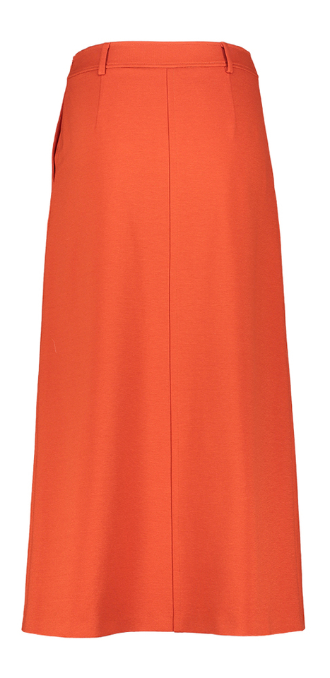 Oranje roestkleurige kokerrok met split vooraan en zakken Liviana