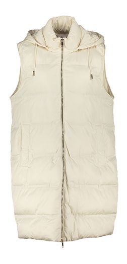 Ecru kleurige bodywarmer met afneembare kap Harmamori Kocca