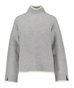 Anna Seravalli Lichtgrijze wollen pull met off white details