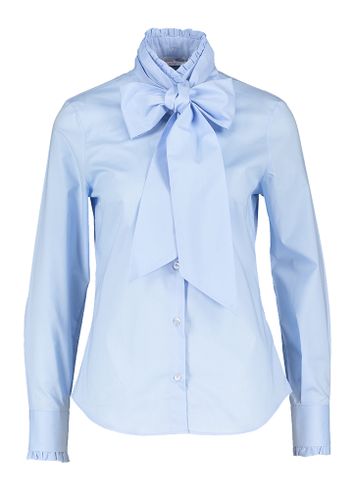 Blauwe blouse met opstaande kraag en lint Cristiana C